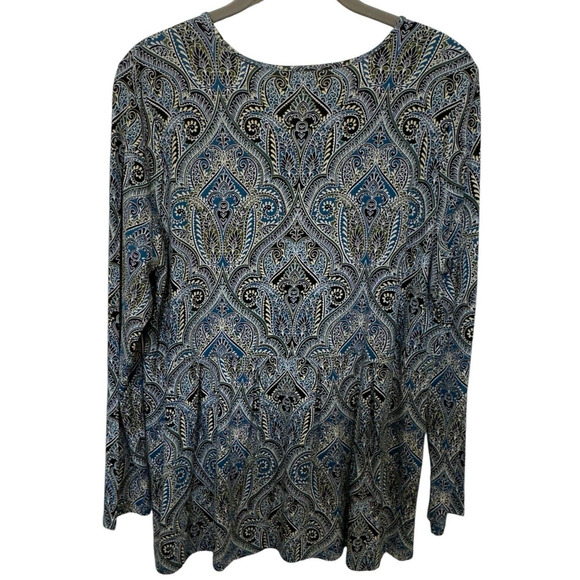 J Jill Wearever Collection Sz M Petite Paisley Tunic Top Long Sleeve Blue Multi - Picture 2 of 7